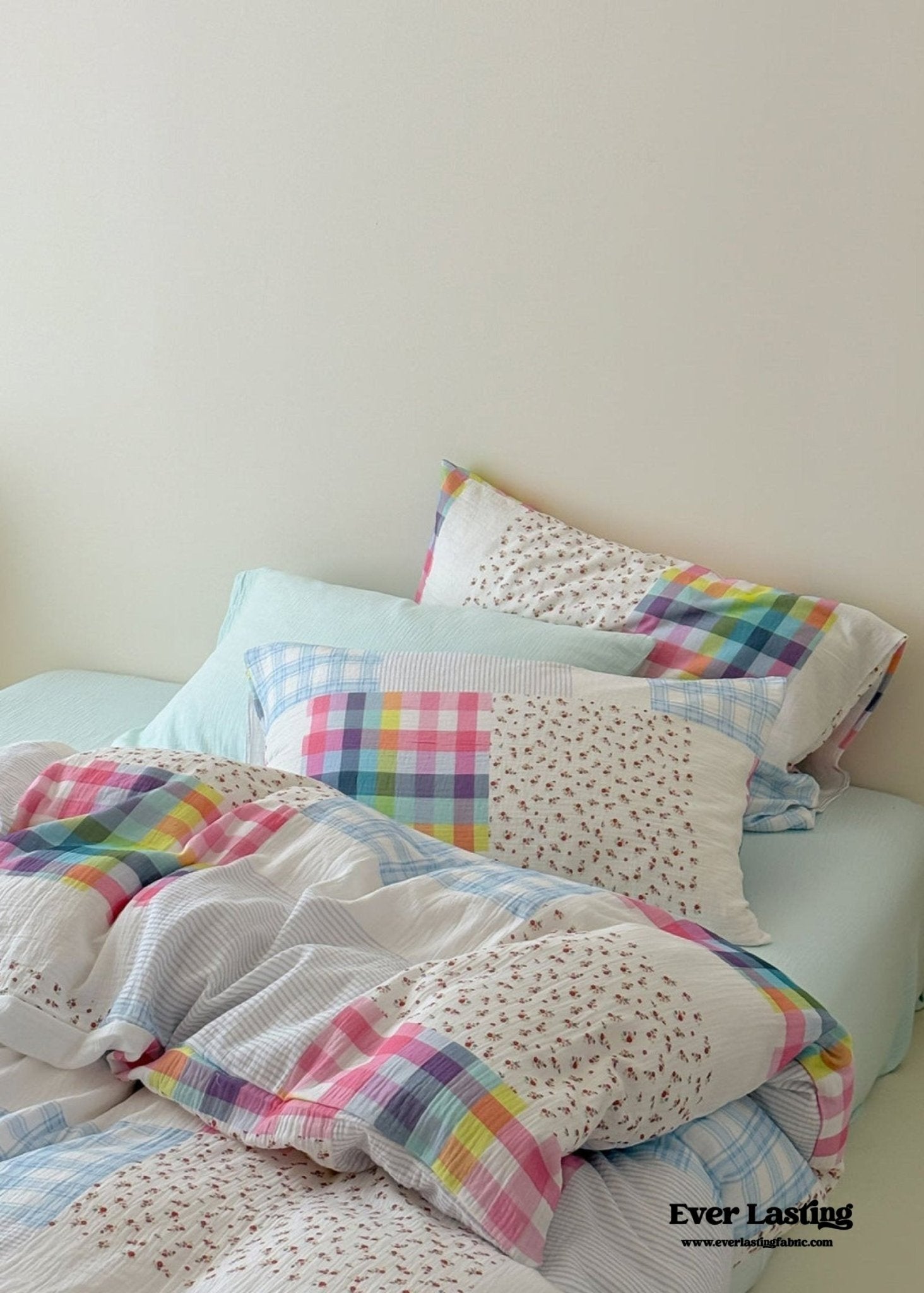 Sienna Double Gauze Gingham Patchwork Pastel Bedding Bundle - Ever Lasting