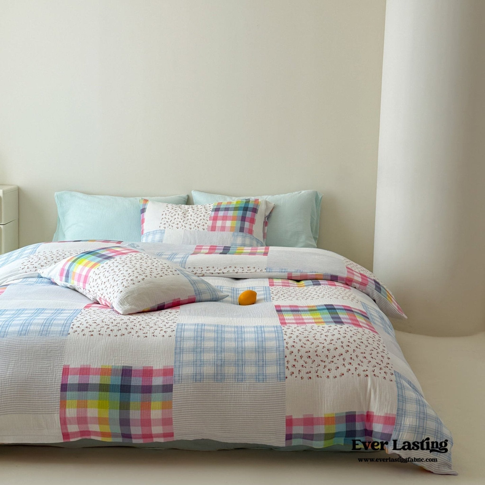 Sienna Double Gauze Gingham Patchwork Pastel Bedding Set / Guava Yellow - Ever Lasting