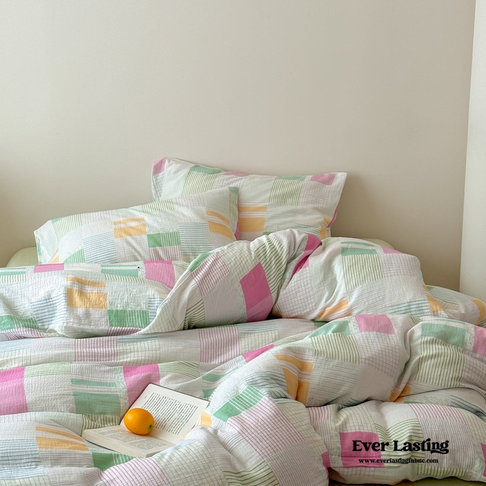 Sienna Double Gauze Gingham Patchwork Pastel Bedding Set / Guava Yellow - Ever Lasting