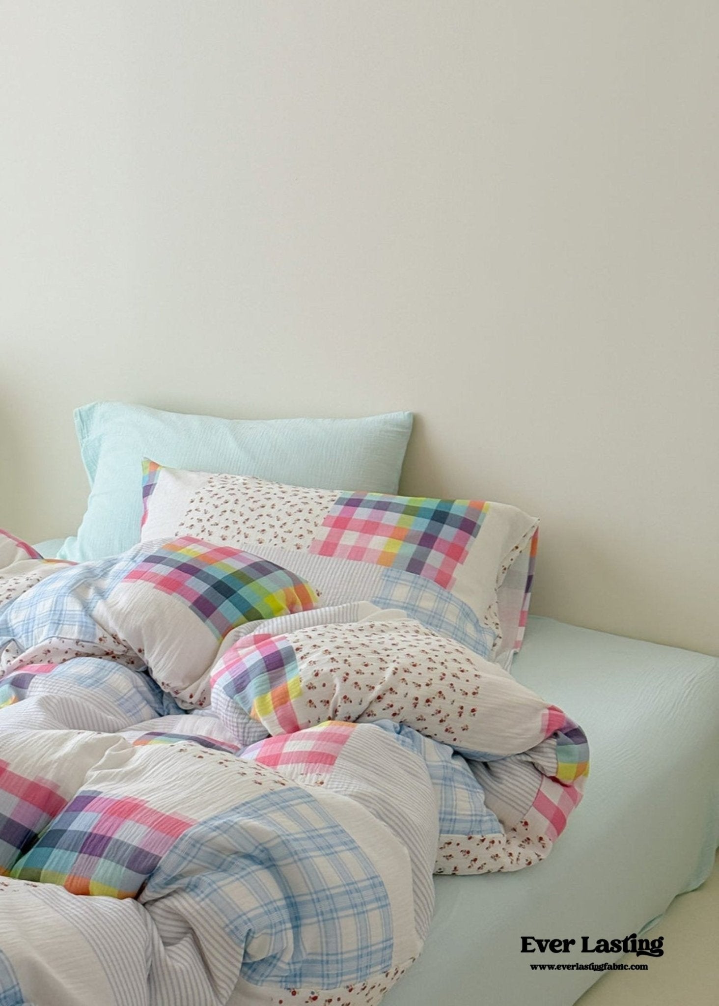 Sienna Double Gauze Gingham Patchwork Pastel Bedding Set / Guava Yellow - Ever Lasting