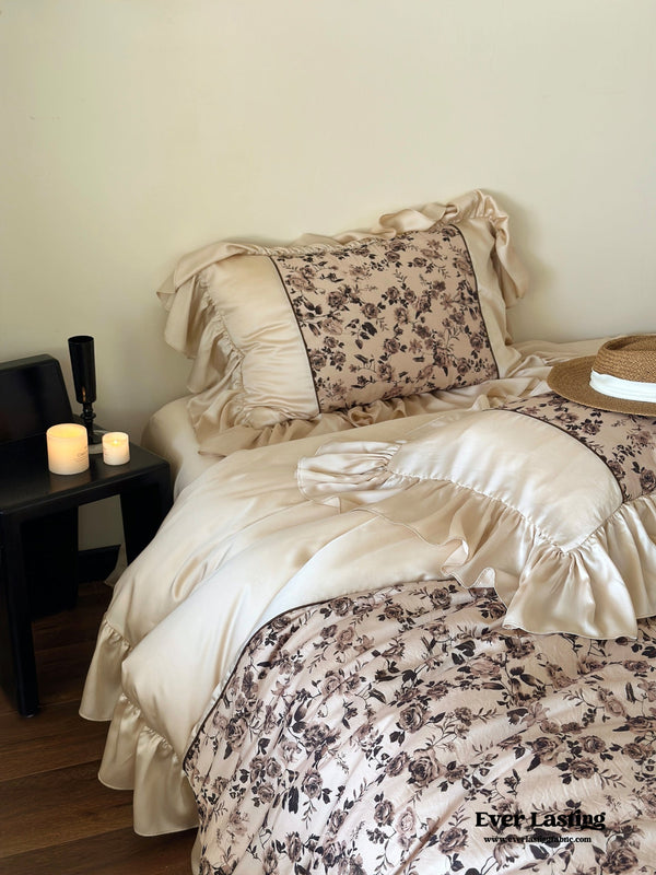 Silky Champagne Ruffle Floral Bedding Bundle