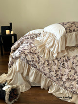 Silky Champagne Ruffle Floral Bedding Set / Black
