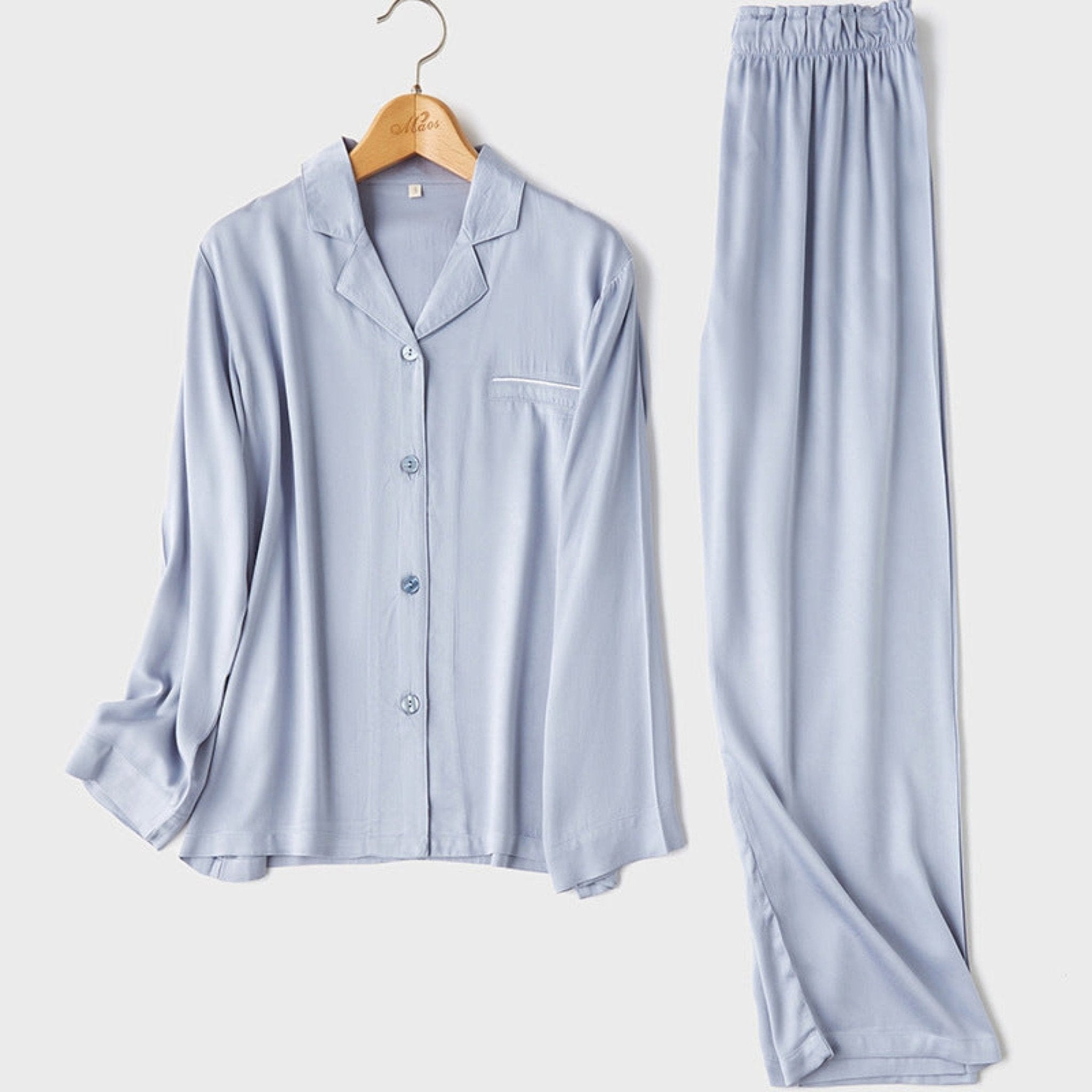 Silky Classic Morandi Silky Pajama Set / Blue - Ever Lasting