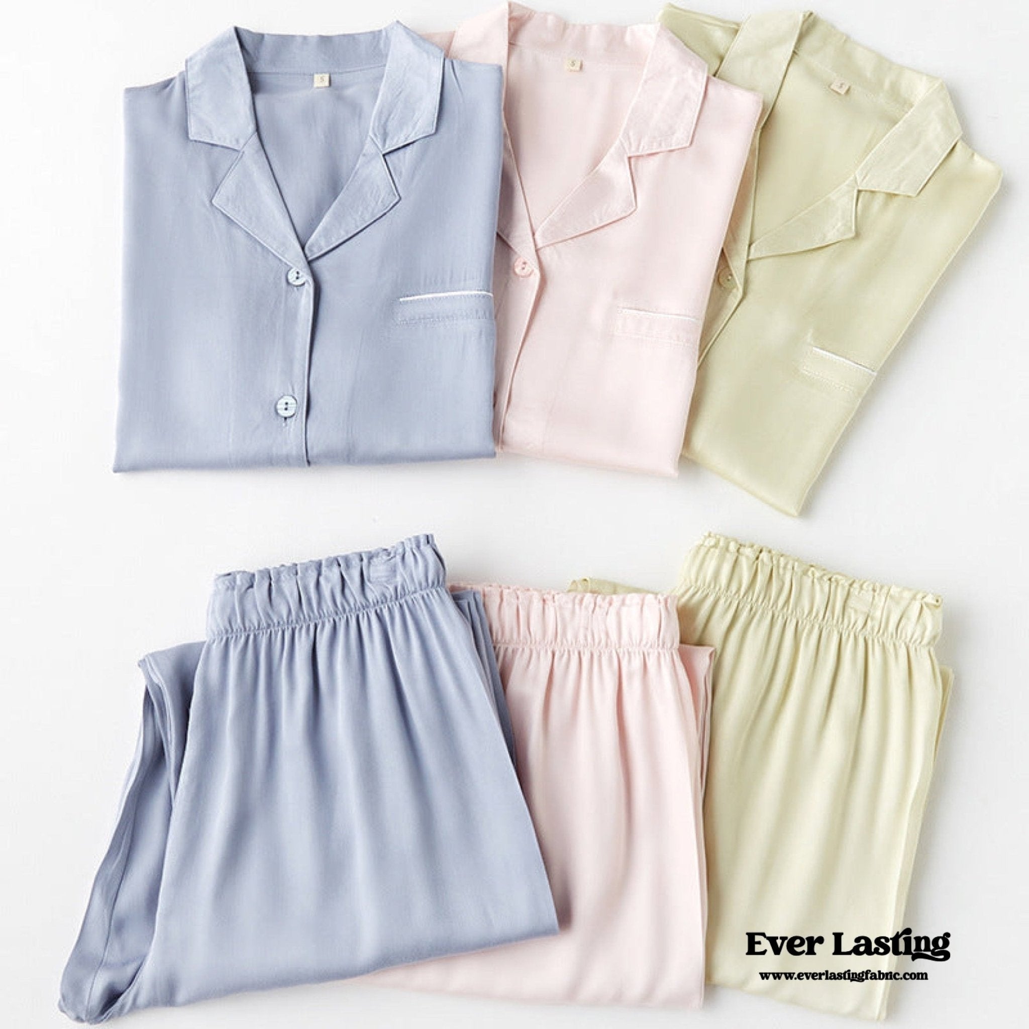 Silky Classic Morandi Silky Pajama Set / Blue - Ever Lasting