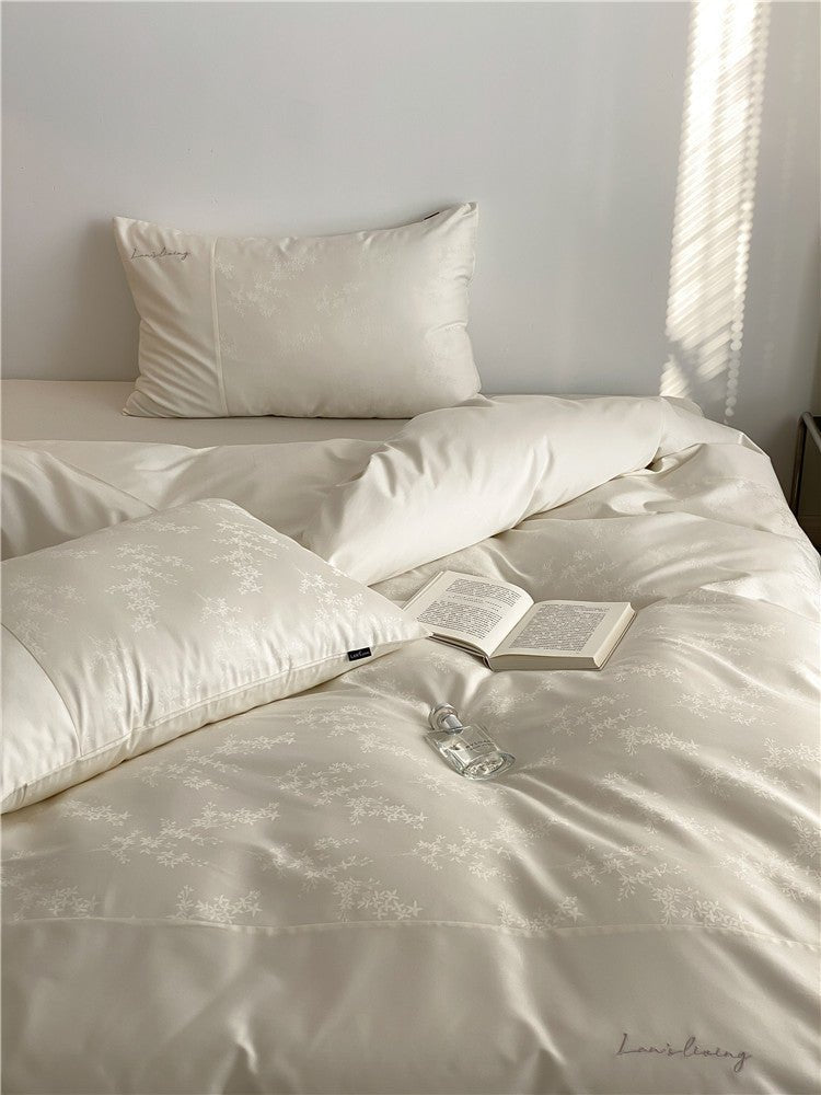  - Ever Lasting - Silky Floral Bedding Set / Snow White - Bedding Set - Ever Lasting