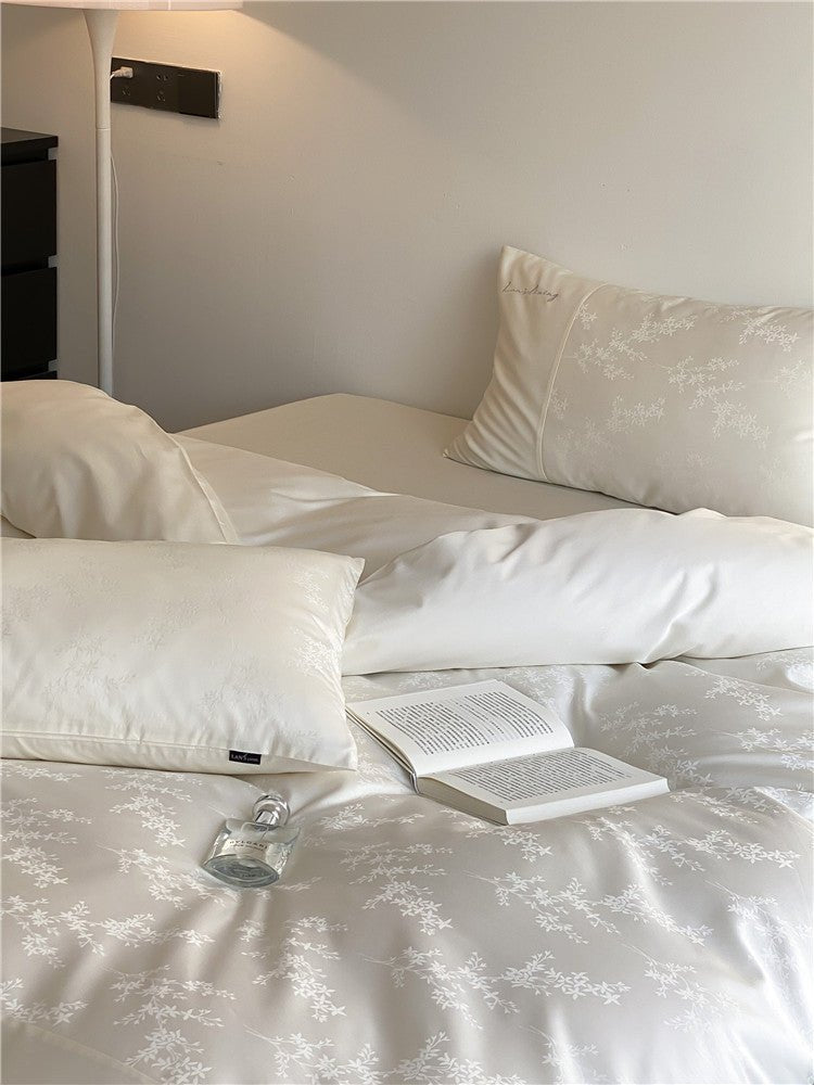  - Ever Lasting - Silky Floral Bedding Set / Snow White - Bedding Set - Ever Lasting