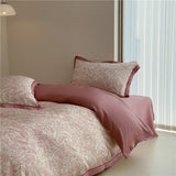 Floral Tencel Bedding Set / Green Pink Medium Flat