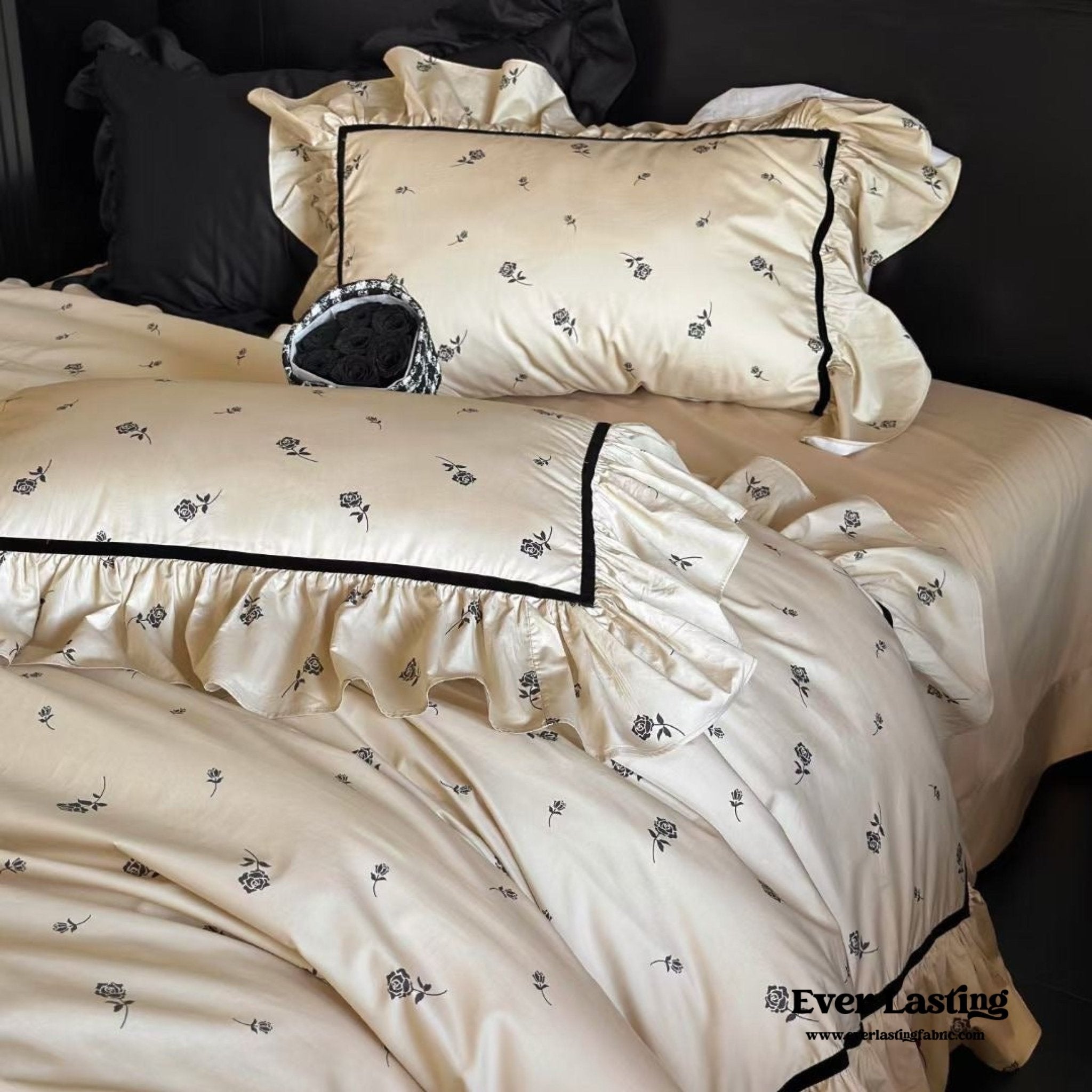 Silky French Black Rose Bedding Set - Ever Lasting