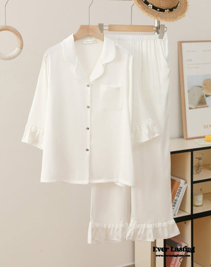 White Coquette Silky Ruffle Pajama Set | Must Have PJs | Ever Lasting