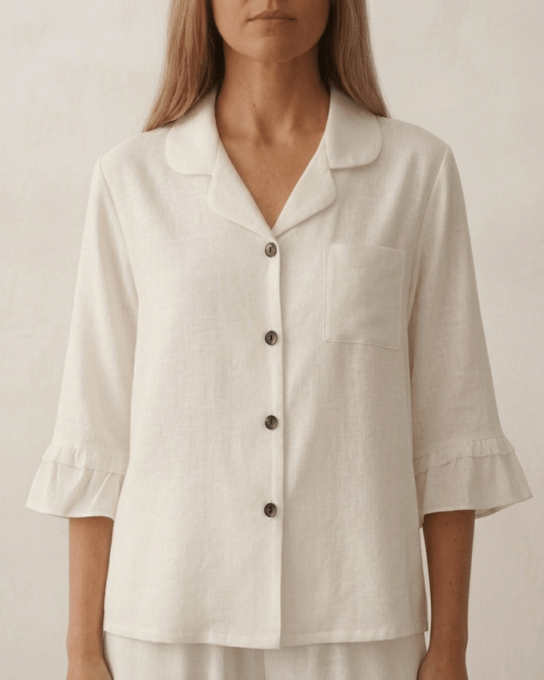 - Ever Lasting - Silky Lace Ruffle Long Sleeves and Pants Pajama Set / White - Pajamas - Ever Lasting
