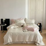 Silky Leopard Buttoned Bedding Set / Baby Pink White Small Fitted