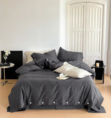 Silky Leopard Buttoned Bedding Set / Black Gray Small Fitted