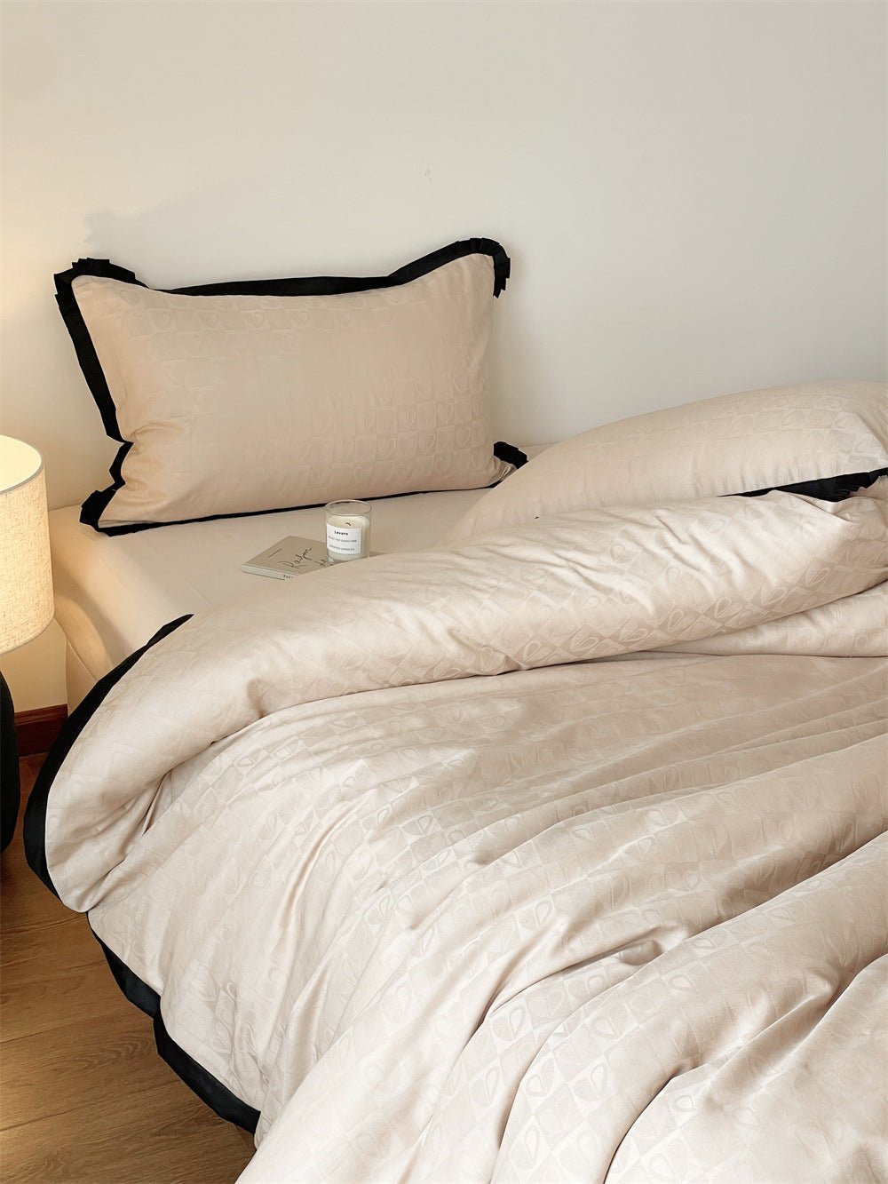 Silky Luxury Heart Textured Bedding Set / Beige - Ever Lasting