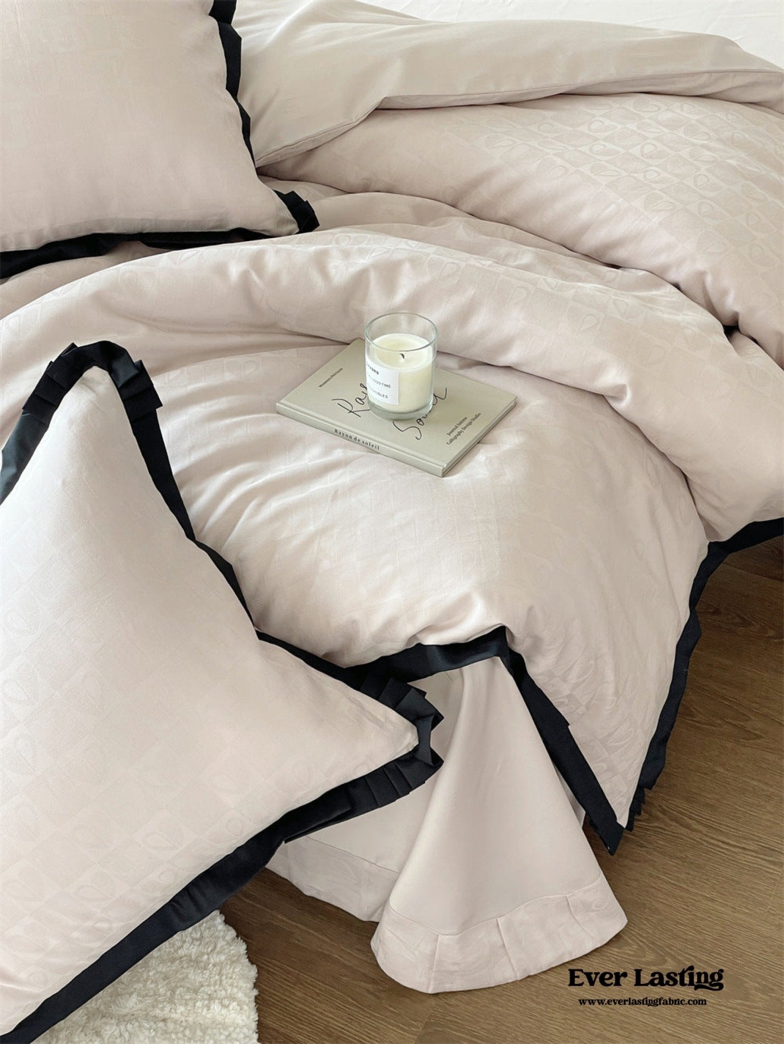 Silky Luxury Heart Textured Bedding Set / Beige - Ever Lasting