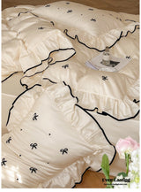 Silky Ribbon Ruffle Bedding Set / Cream White