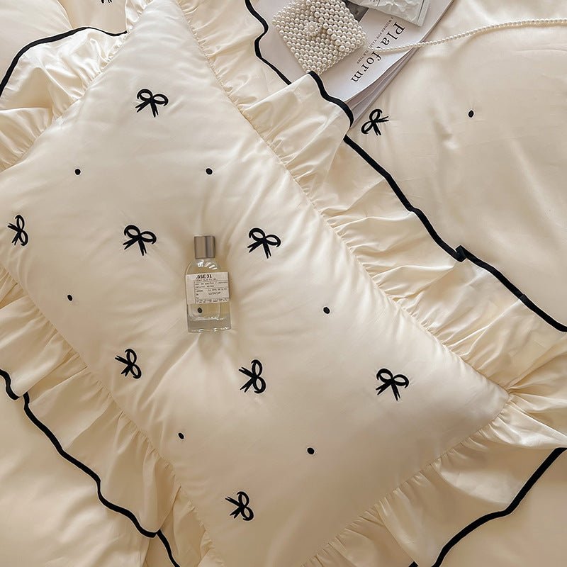  - Ever Lasting - Silky Ribbon Ruffle Bedding Set / Cream White - Bedding Set - Ever Lasting