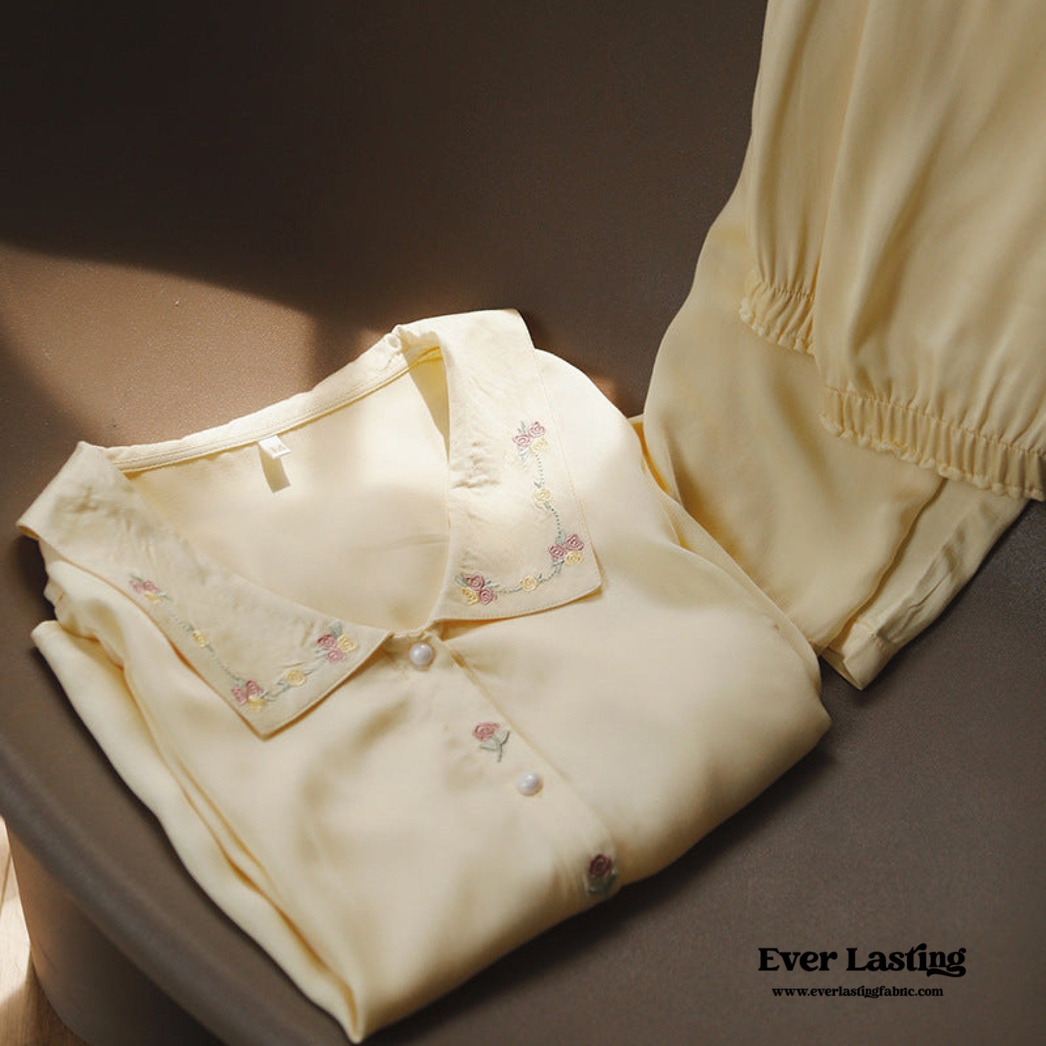 Silky Rose Cream Yellow Embroidered Nightgown Dress - Ever Lasting