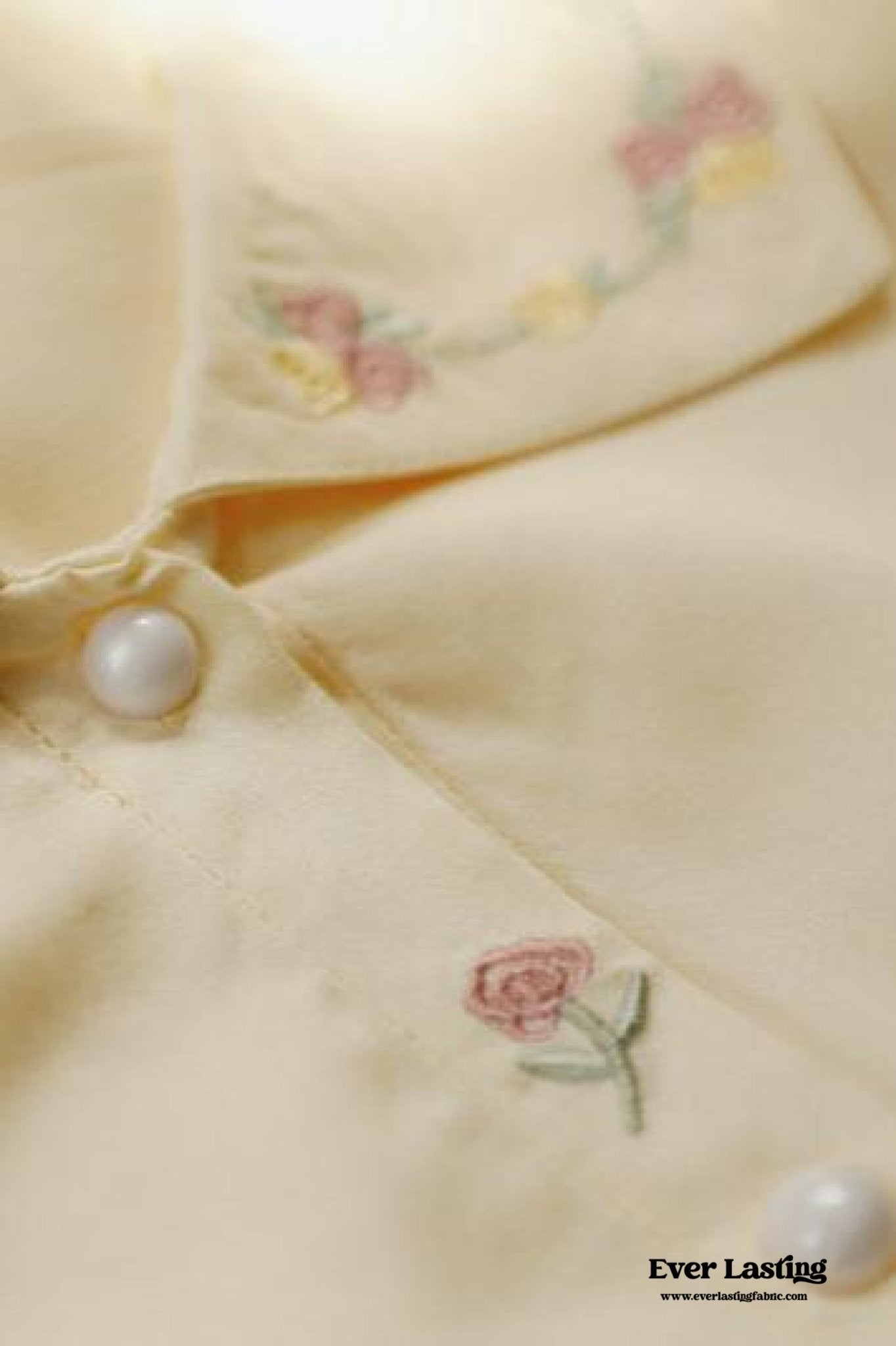 Silky Rose Cream Yellow Embroidered Nightgown Dress - Ever Lasting