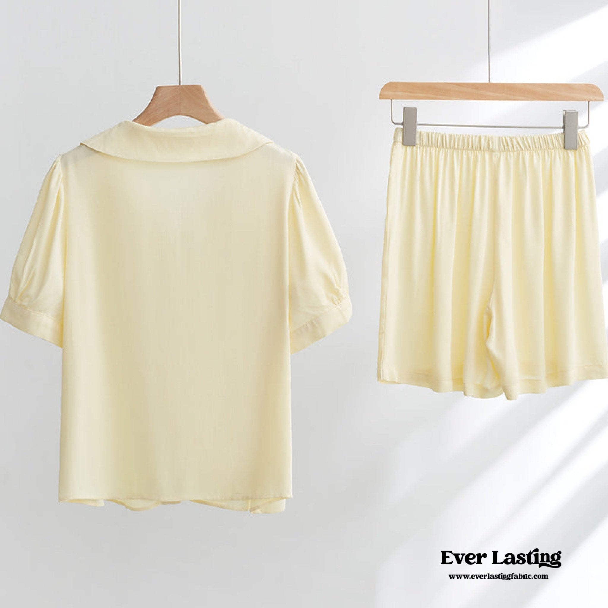 Silky Rose Cream Yellow Embroidered Short Pajama Set - Ever Lasting