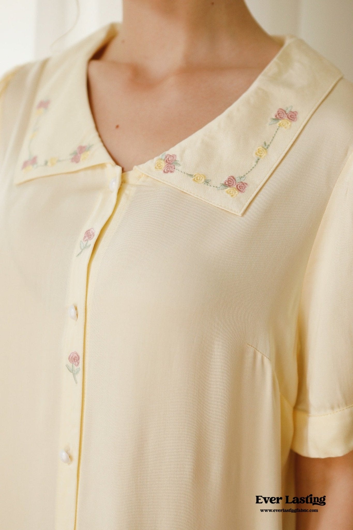 Silky Rose Cream Yellow Embroidered Short Pajama Set - Ever Lasting