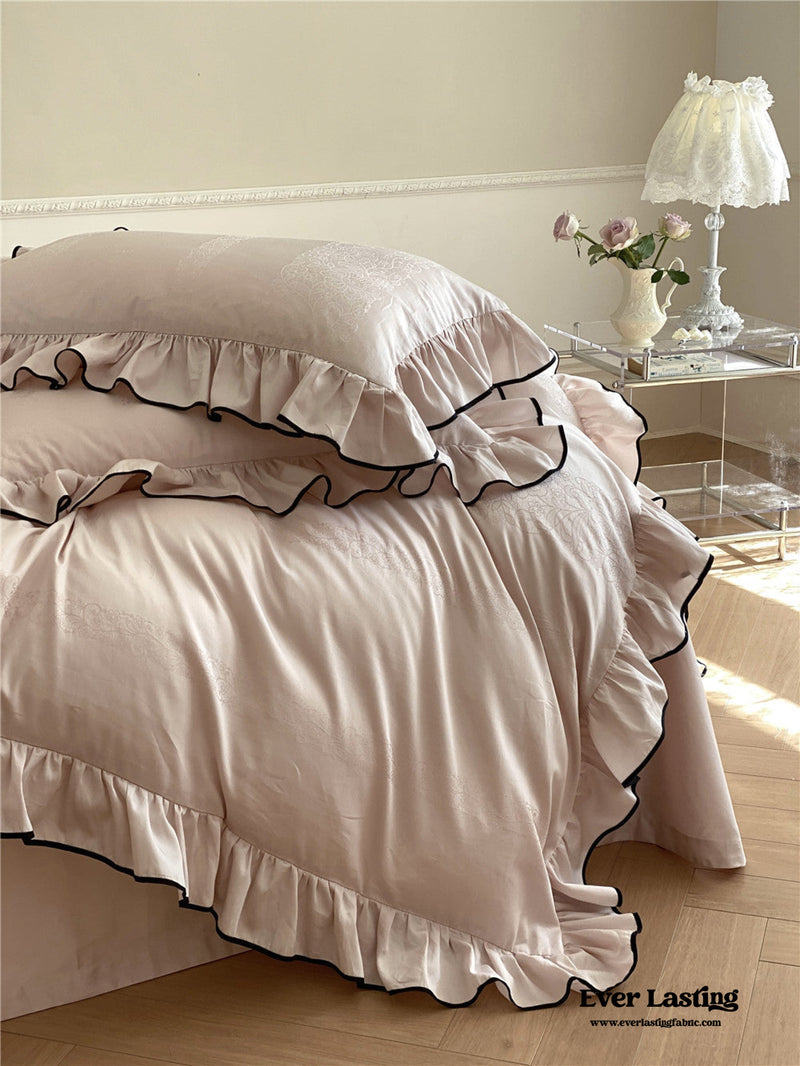 Silky Ruffle Bedding Set / Rust Pink