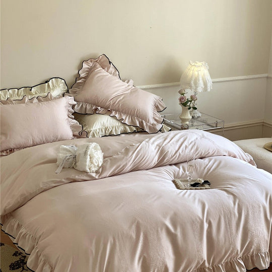 Silky Ruffle Bedding Set / Rust Pink