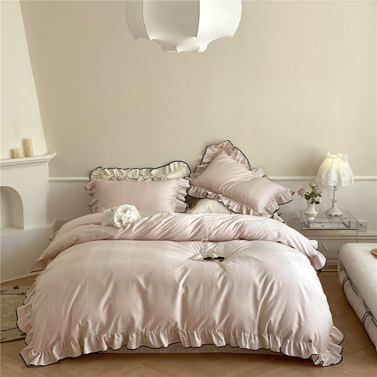 Silky Ruffle Bedding Set / Rust Pink