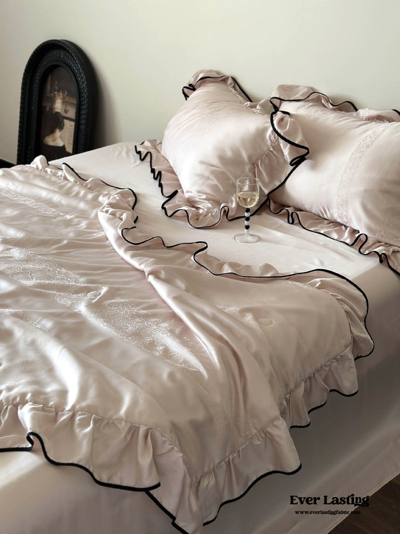 Silky Ruffle Blanket Comforter Set / Rust Pink Bedding