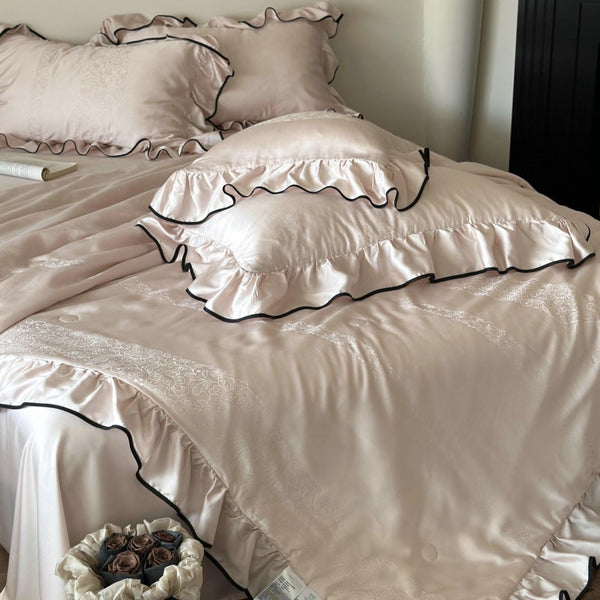 Silky Ruffle Blanket Comforter Set / Rust Pink Bedding