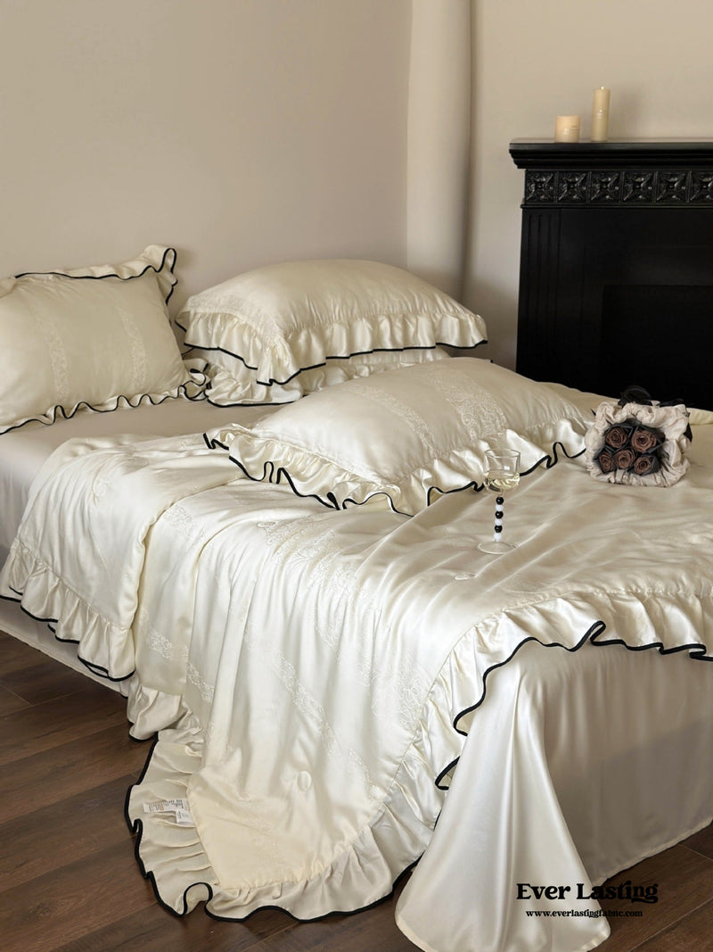 Silky Ruffle Blanket Comforter Set / Rust Pink Bedding