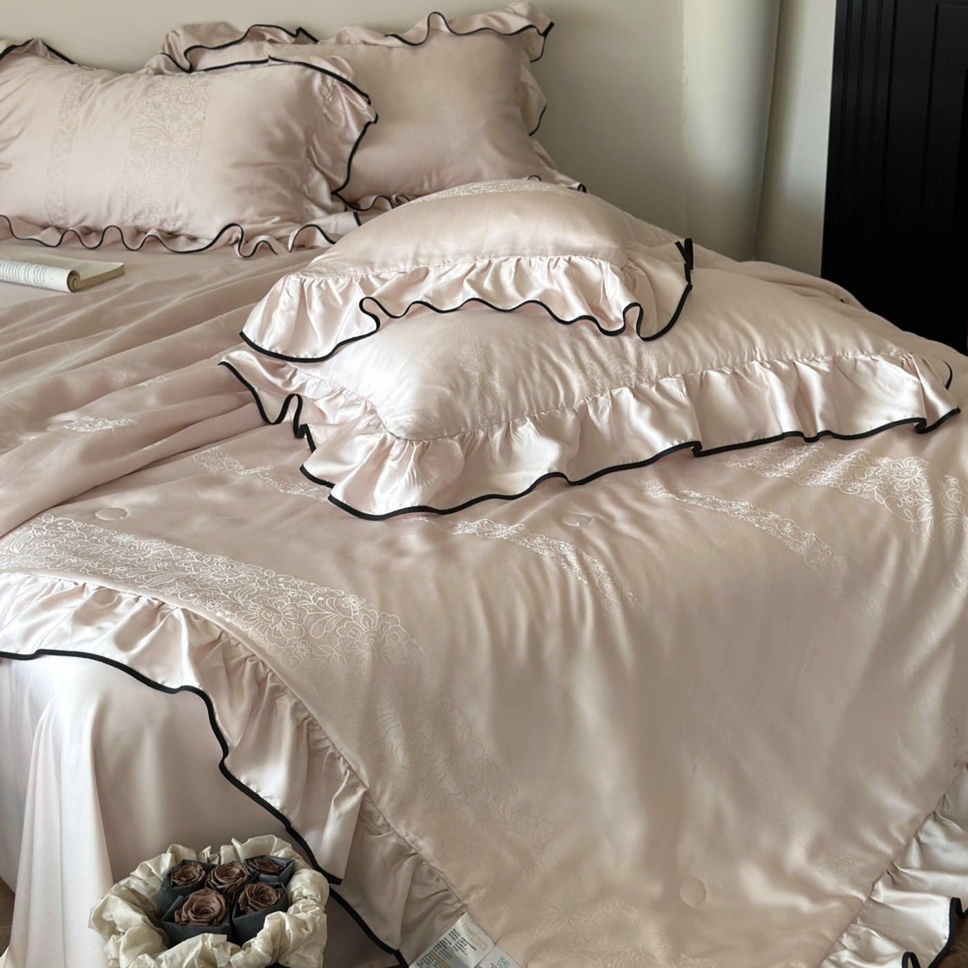  - Ever Lasting - Silky Ruffle Blanket Comforter Set / Rust Pink - Bedding Set - Ever Lasting