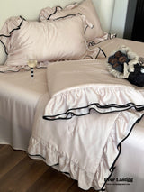 Silky Ruffle Blanket Comforter Set / White Bedding