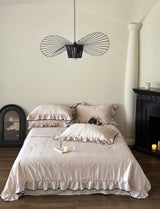 Silky Ruffle Blanket Comforter Set / White Rust Pink Comforter/Blanket Small/Medium/Medium+ Bedding