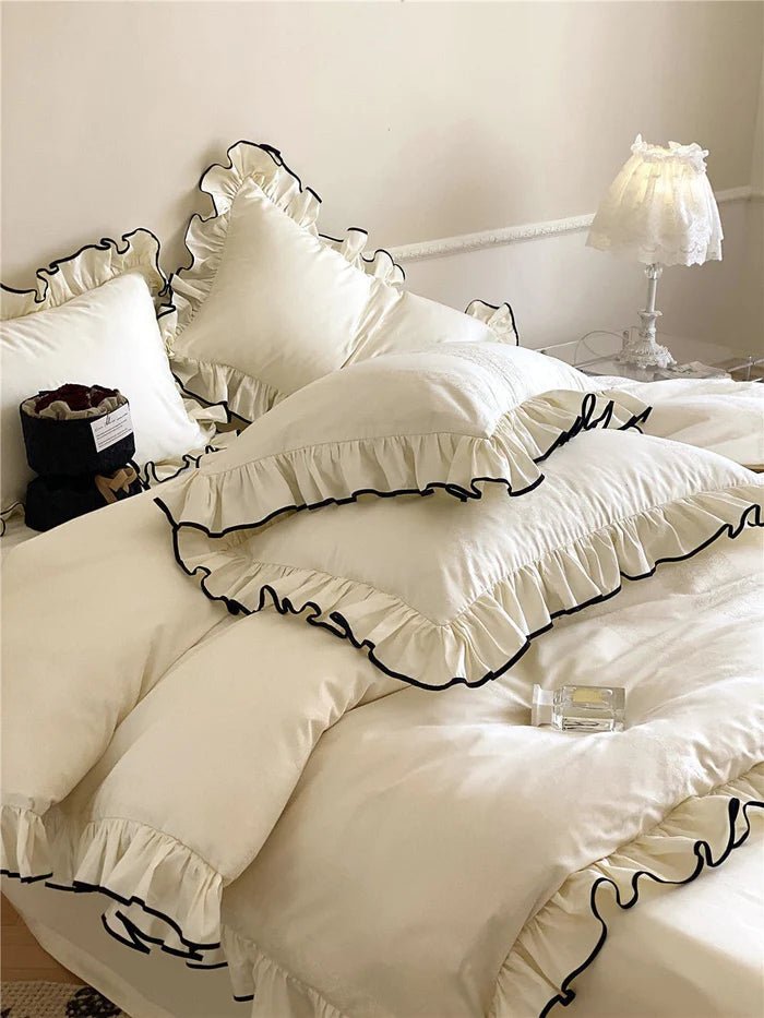  - Ever Lasting - Silky Ruffle Dorm Bedding Set / Ivory White - Bedding Set - Ever Lasting