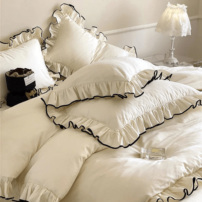  - Ever Lasting - Silky Ruffle Dorm Bedding Set / Ivory White - Bedding Set - Ever Lasting