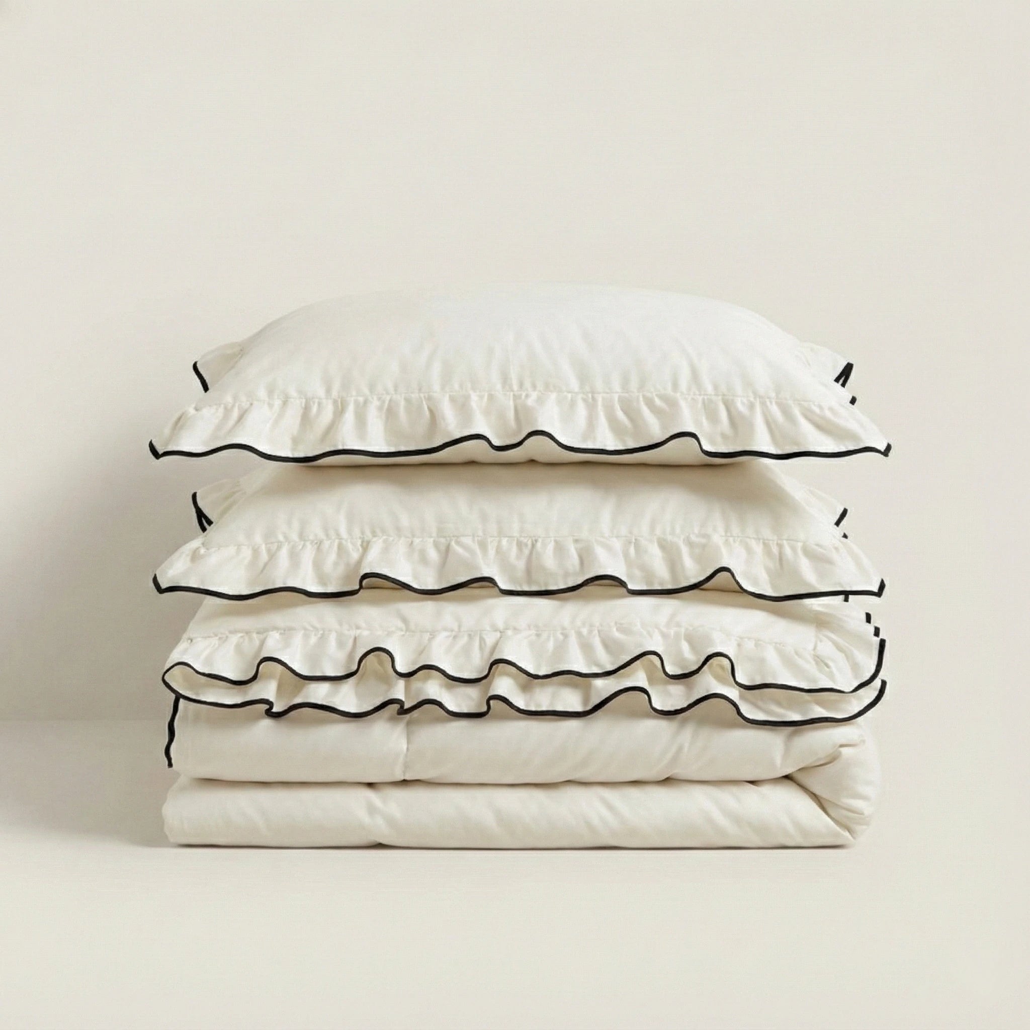  - Ever Lasting - Silky Ruffle Dorm Bedding Set / Ivory White - Bedding Set - Ever Lasting