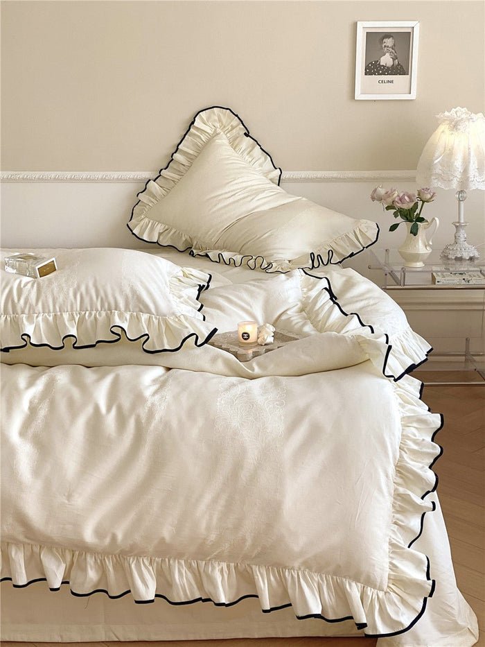  - Ever Lasting - Silky Ruffle Dorm Bedding Set / Ivory White - Bedding Set - Ever Lasting