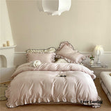 Silky Ruffle Bedding Set / White Rust Pink Medium Flat