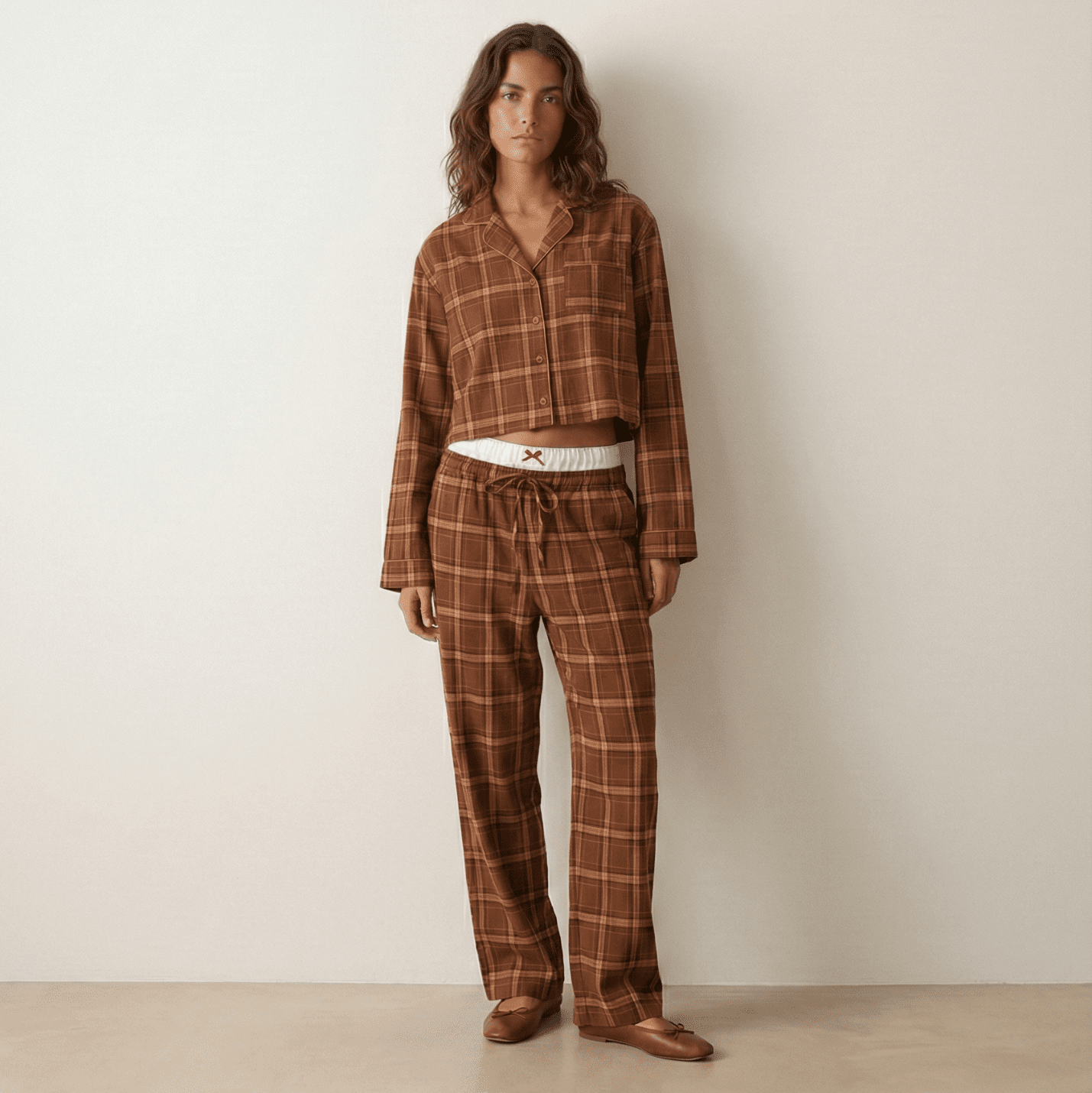  - Ever Lasting - Simone Plaid Milk Silk Lapel Pajama Set / Plaid - Pajama Set - Ever Lasting