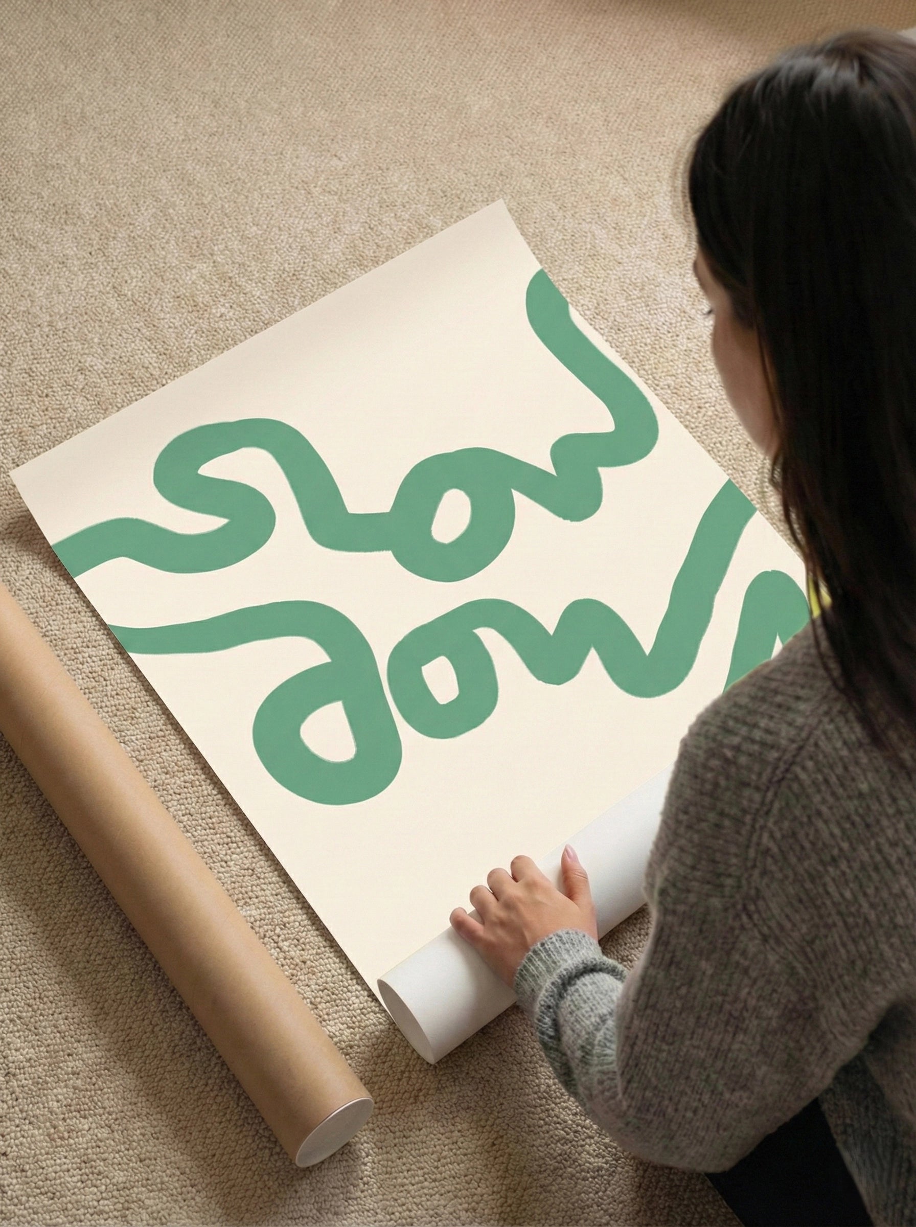  - Ever Lasting - Slow Down - Abstract Handwritten Typography Wall Art in Sage Green - Ever Lasting