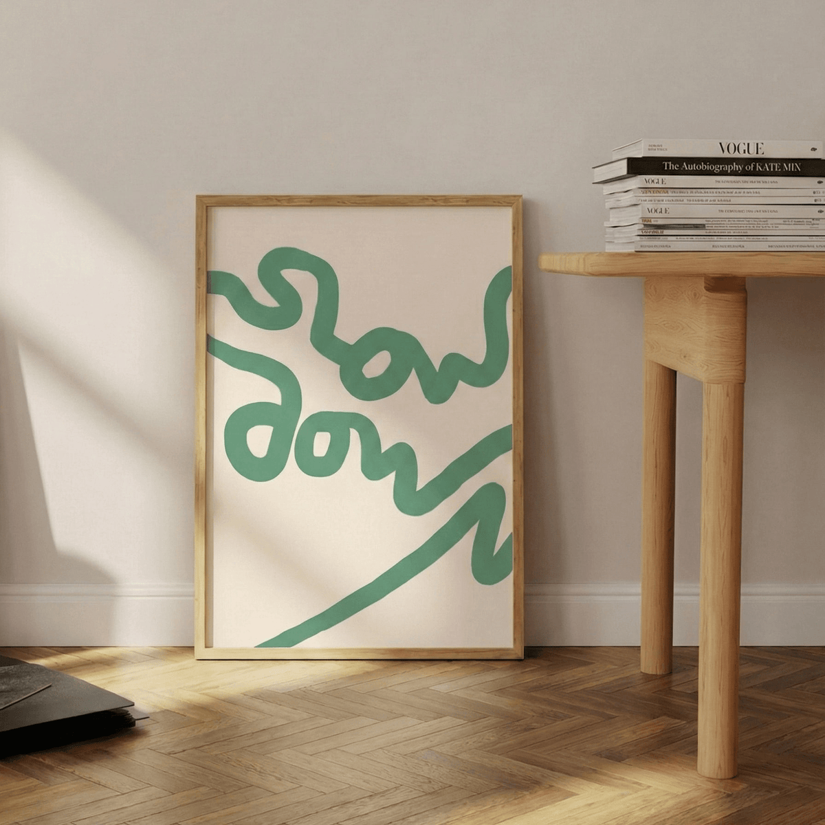 Slow Down - Abstract Handwritten Typography Wall Art in Sage Green