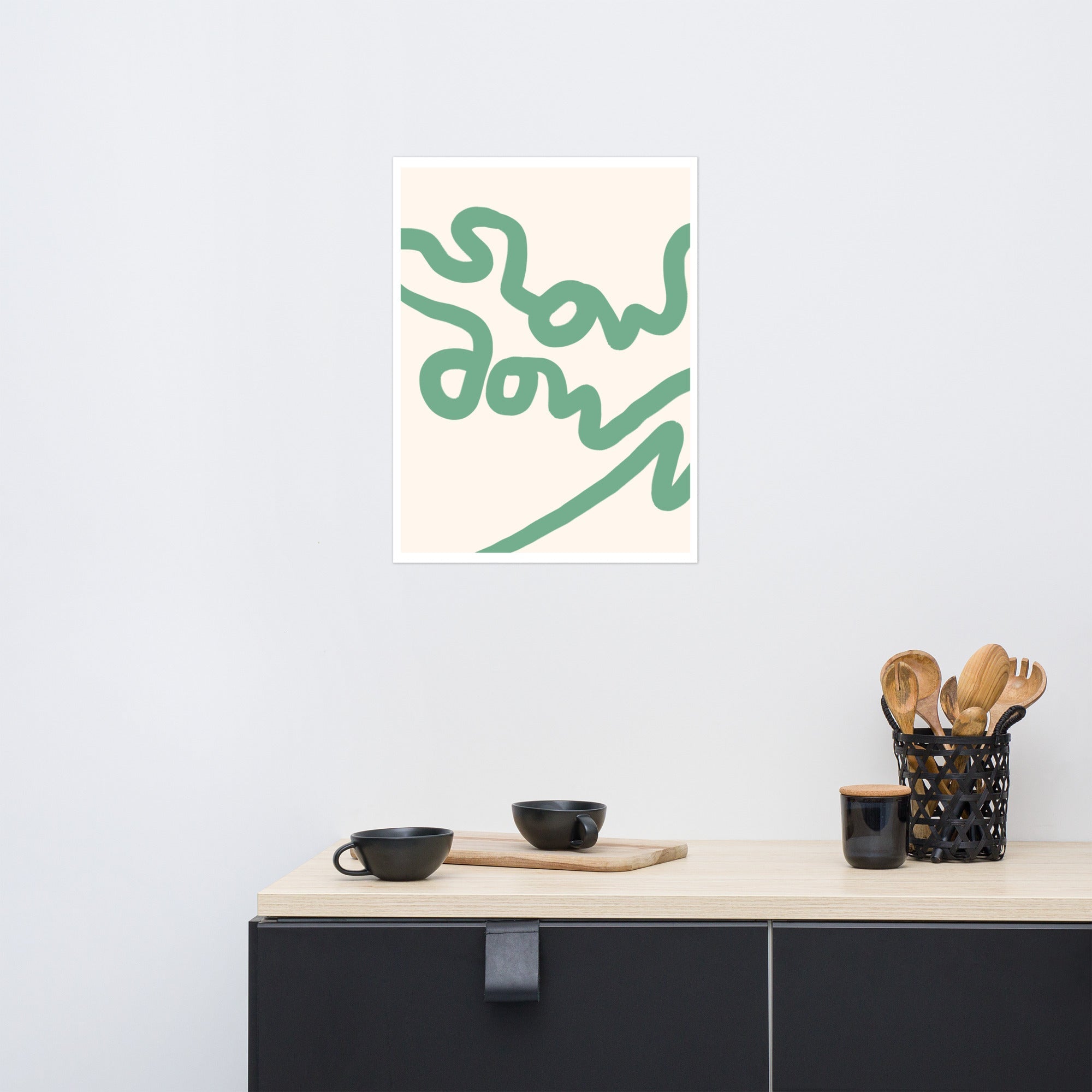 -Ever Lasting - Slow Down - Abstract Handwritten Typography Wall Art in Sage Green -Poster -Ever Lasting