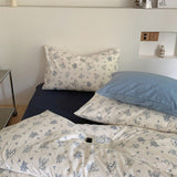 Small Floral Cotton Bedding Bundle Blue + White / Flat