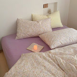 Small Floral Cotton Bedding Bundle Purple + Beige / Flat