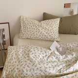 Small Floral Cotton Bedding Bundle Yellow + Green / Flat