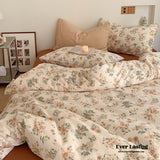 Small Floral Cotton Bedding Set / Orange + Yellow