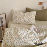 Small Floral Cotton Bedding Set / Orange + Yellow