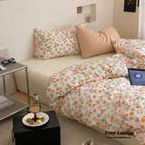 Small Floral Cotton Bedding Set / Orange + Yellow