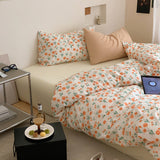 Small Floral Cotton Bedding Set Orange + Yellow / Flat