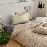 Small Floral Cotton Bedding Set Peach + Blue / Flat